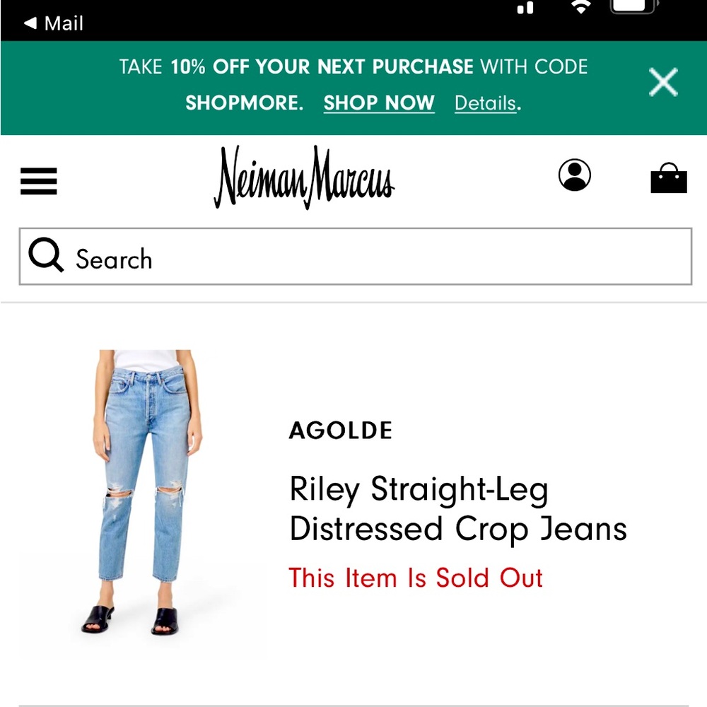 BNWT AGOLDE RILEY HIGH RISE STRAIGHT CROP